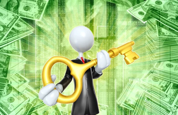 Geschäftsmann mit goldenem Schlüssel — Stockfoto