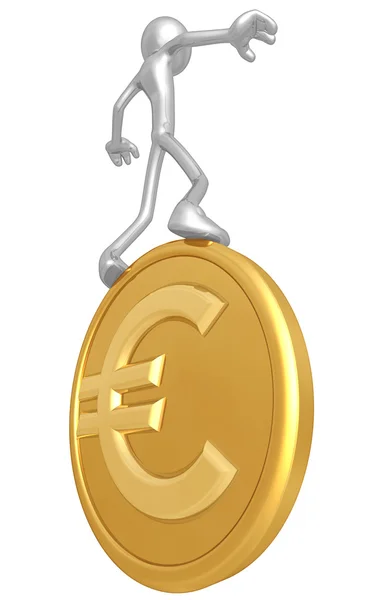 Balansera på guld mynt i euro — Stockfoto