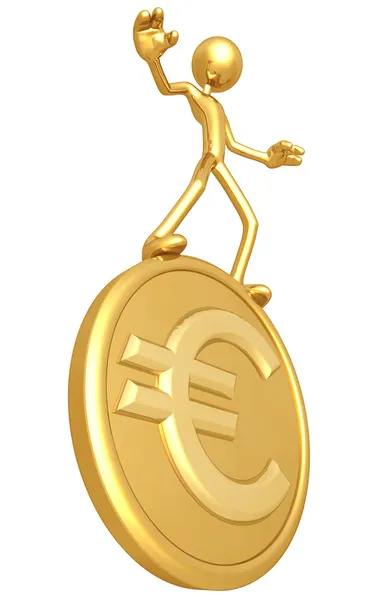 Balancing On Gold Euro Coin — Stock Photo, Image