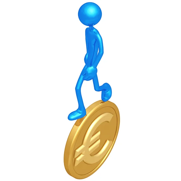 Walking On Gold Euro Coin — Stock Photo, Image