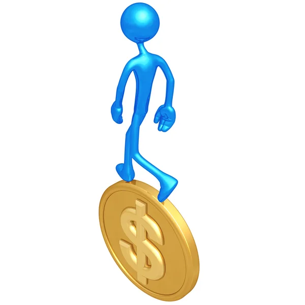 Walking On Gold Dollar Coin — Stock Photo, Image