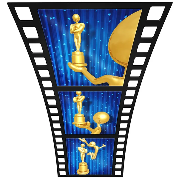 3D Gold Guy Thespian Film Strip — Stock Photo, Image