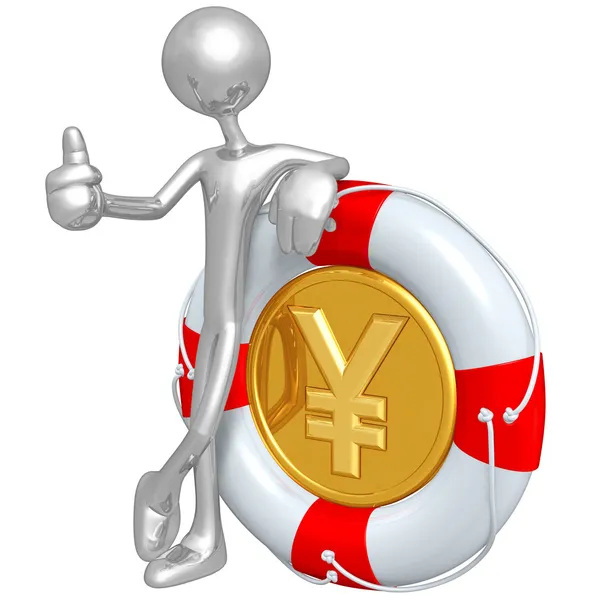 Lifebuoy yen sikke ile 3D karakter — Stok fotoğraf