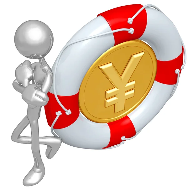 Personagem 3D com Lifebuoy Yen Coin — Fotografia de Stock