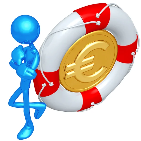 Lifebuoy 유로 동전과 3d 캐릭터 — 스톡 사진