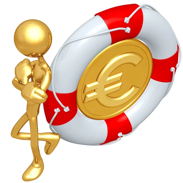 3D Character With Lifebuoy Euro Coin — Stock Photo, Image