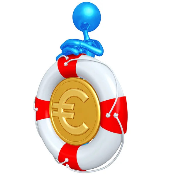 3D Character With Lifebuoy Euro Coin — Stock Photo, Image