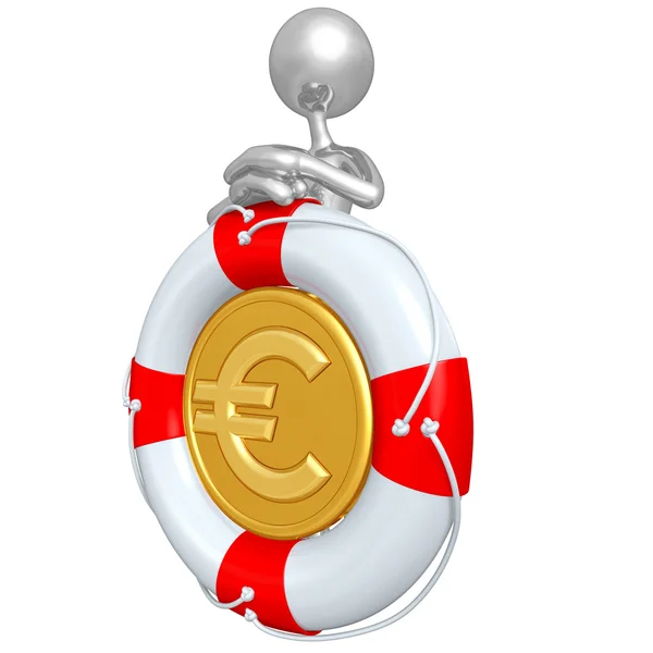 3D Character With Lifebuoy Euro Coin — Stock Photo, Image