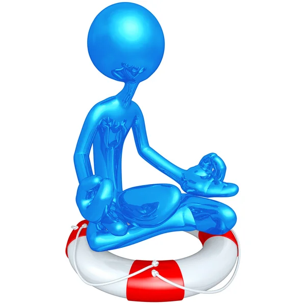 3D Character In Zen On A Lifebuoy — Stock Photo, Image