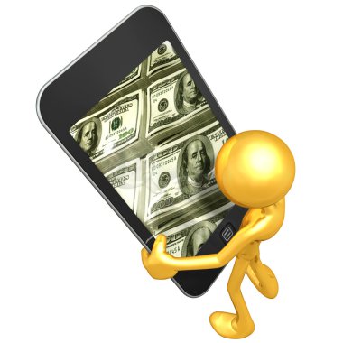 dokunmatik ekran para ile altın adam