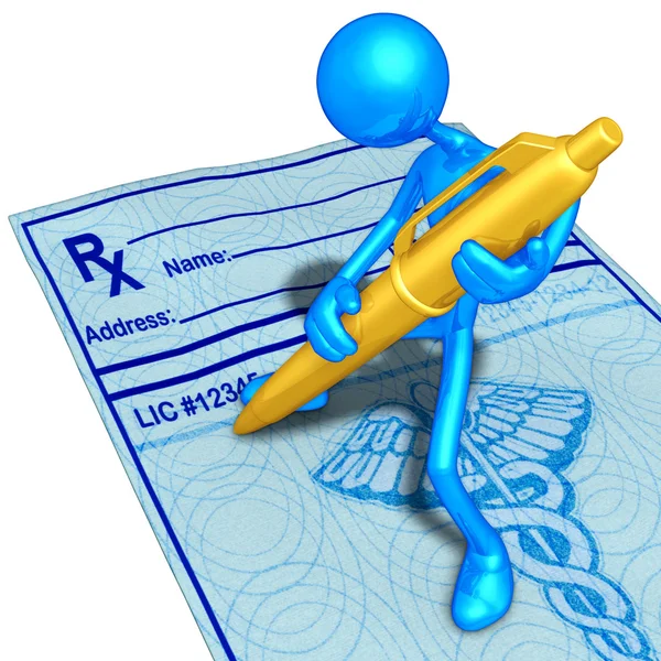 Filling Out A Medical Prescription With Gold Pen — Stock Photo, Image