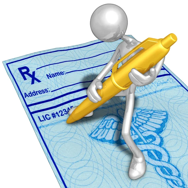 Filling Out A Medical Prescription With Gold Pen — Stock Photo, Image