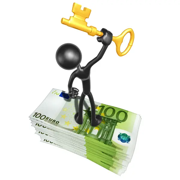 Mit Geld und Goldschlüssel — Stockfoto