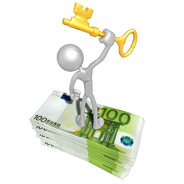 Mit Geld und Goldschlüssel — Stockfoto