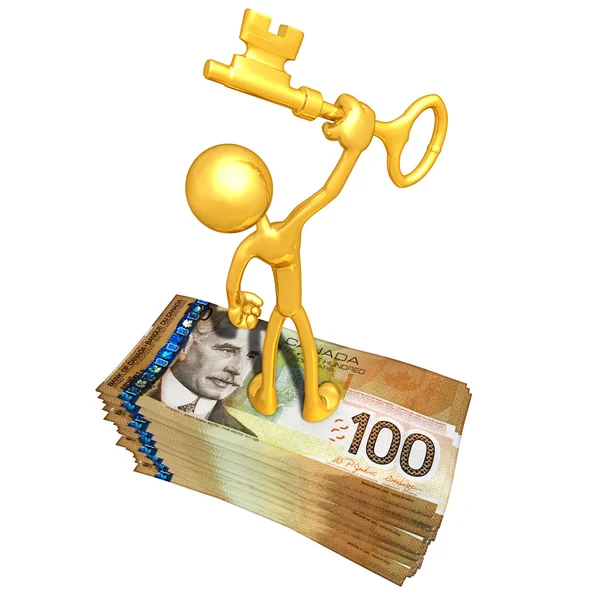 Met geld en goud sleutel — Stockfoto