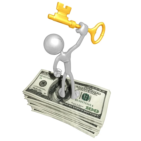 With Money And Gold Key — Stock Photo, Image