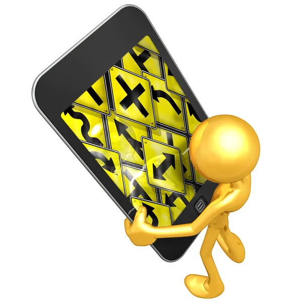 Goldjunge mit Touchscreen-Navigation — Stockfoto