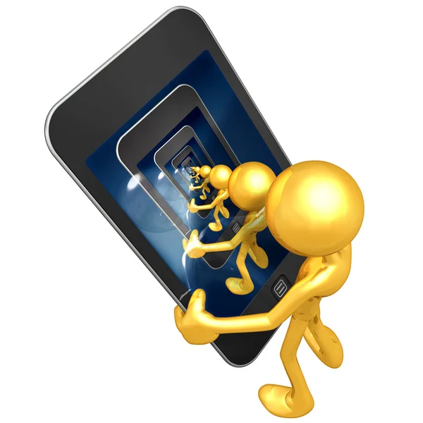 Gold Guy With Touch Screen Device — Stock Photo, Image