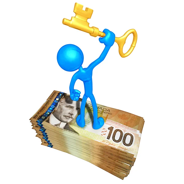 With Money And Gold Key — Stock Photo, Image