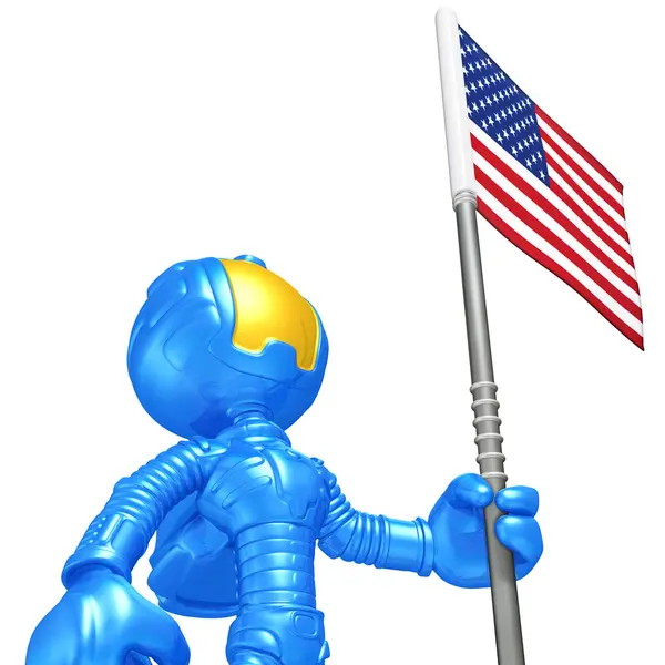 Mini Astronaut With Flag — Stock Photo, Image