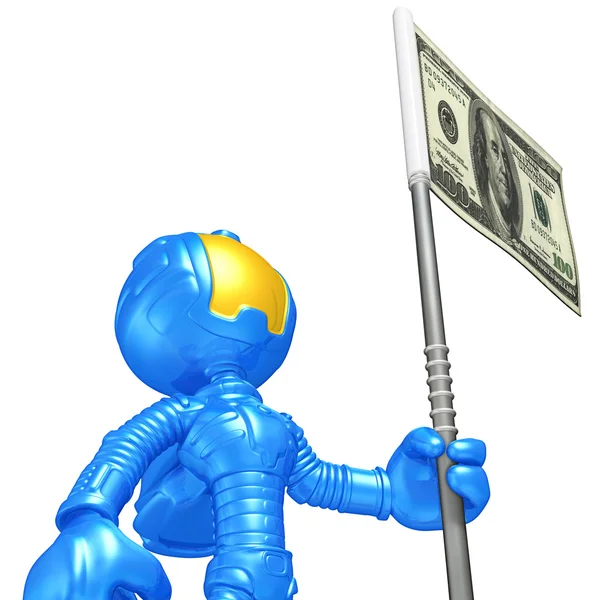 Mini Astronaut With Money Flag — Stock Photo, Image