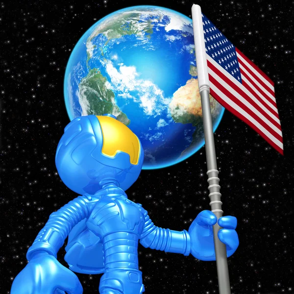 Mini astronauta com bandeira — Fotografia de Stock