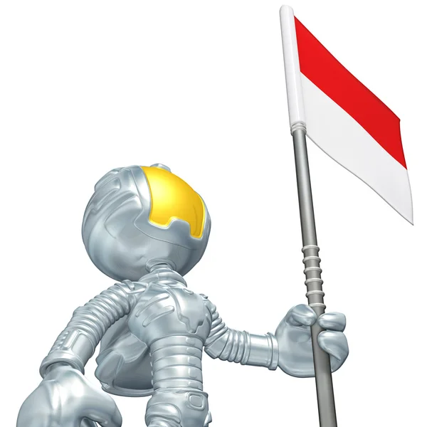 Mini-Astronaut mit Fahne — Stockfoto