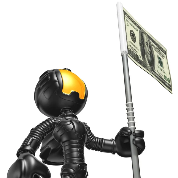 Mini astronaut med pengar flagga — Stockfoto