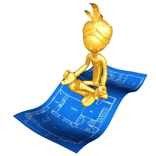 Djinn On Home Construction Blueprint Magic Carpet — Stock Photo, Image