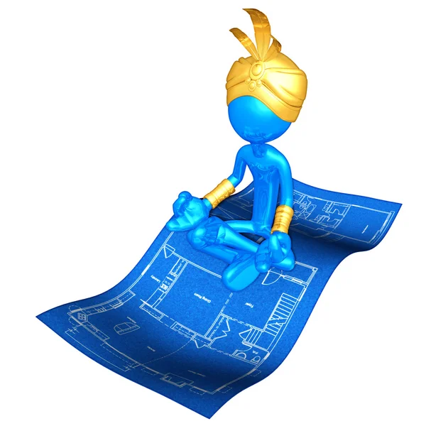 Djinn On Home Construction Blueprint Magic Carpet — Stock Photo, Image