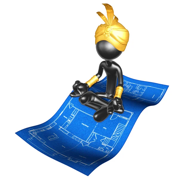 Djinn On Home Construction Blueprint Magic Carpet — Stock Photo, Image