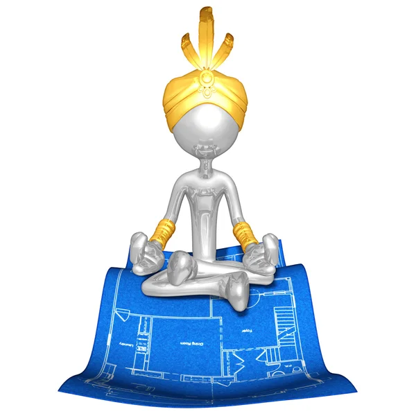 Djinn On Home Construction Blueprint Magic Carpet — Stock Photo, Image