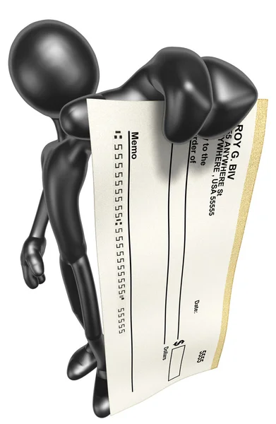 Personaje 3D con cheque en blanco —  Fotos de Stock