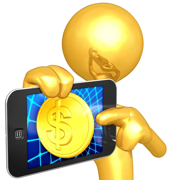 Gold Guy With Touch Screen Coin — Stock Photo, Image