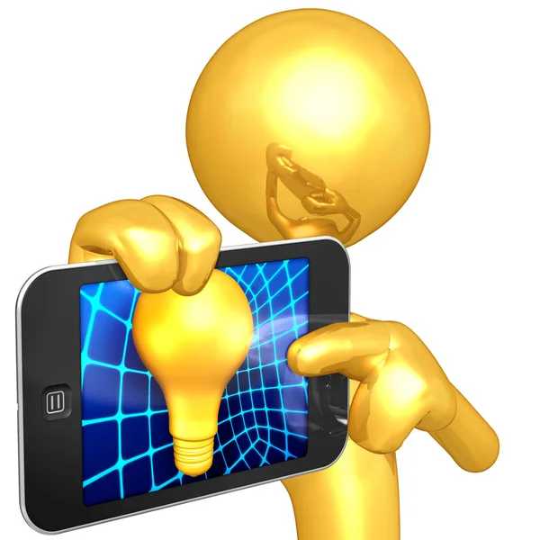 Gold Guy With Touch Screen Idea — Stock Photo, Image