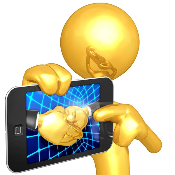 Gold Guy With Touch Screen Handshake — Stock Photo, Image