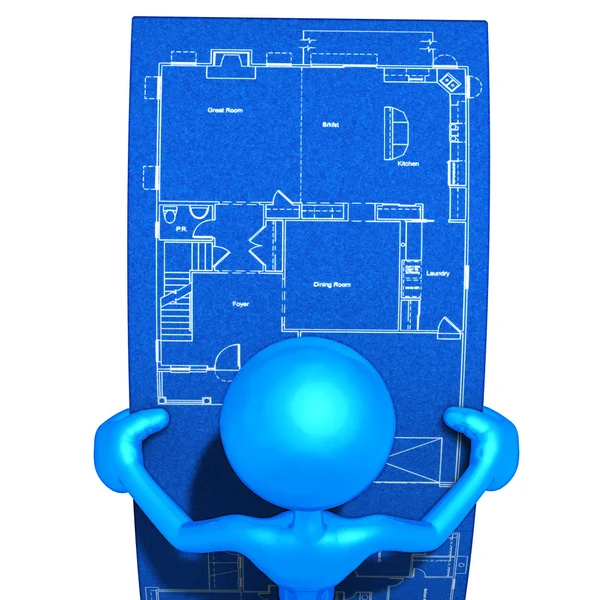 Olhando para Home Construction Blueprints — Fotografia de Stock