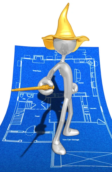 Assistente em Home Construction Blueprints — Fotografia de Stock