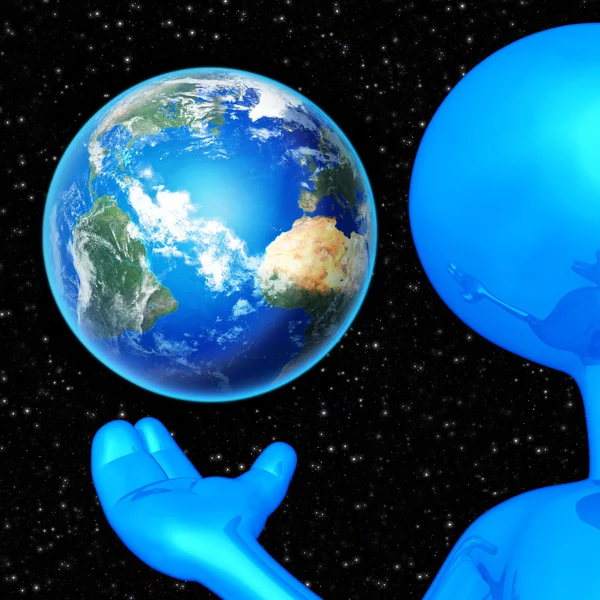 3D Character Holding The Earth — Stock Photo, Image