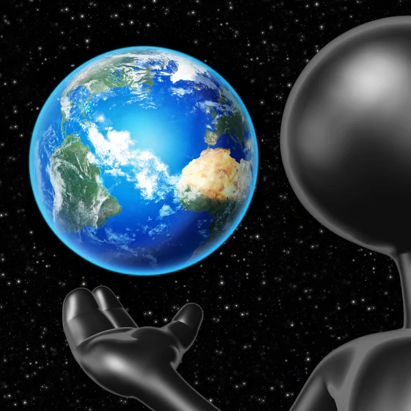 3D Character Holding The Earth — Stock Photo, Image