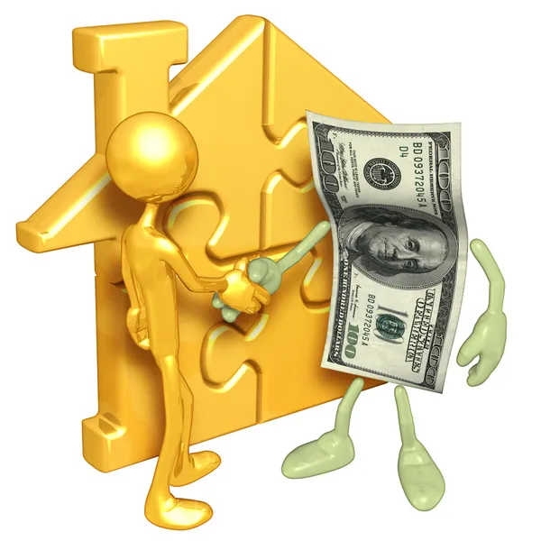 Gouden huis puzzel en geld — Stockfoto