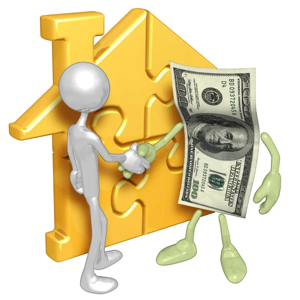 Gold home puzzle and money — Stock Photo, Image