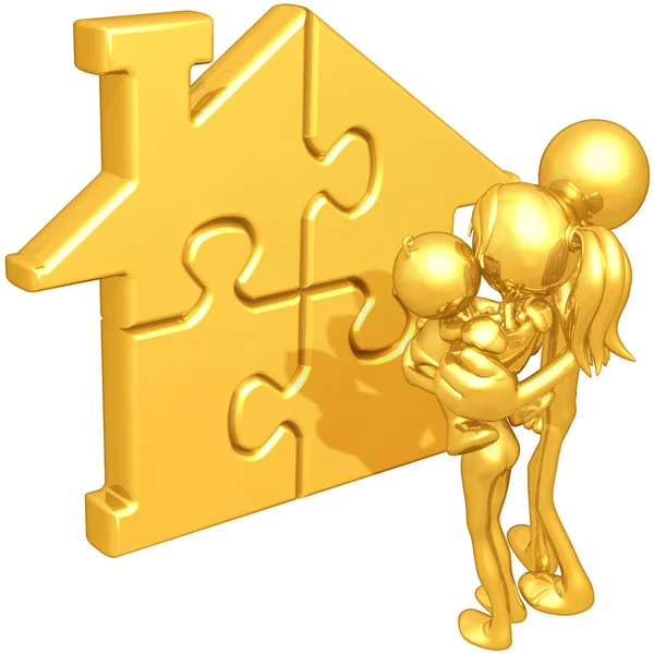 Family With Gold Home Puzzle — Stock Photo, Image