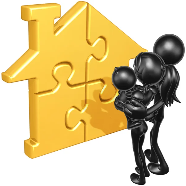 Familie mit Gold Home Puzzle — Stockfoto