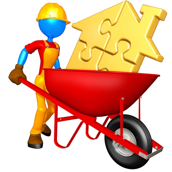 Gold Puzzle Home In Wheelbarrow Stock Picture