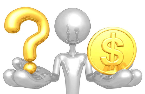 Question And Gold Coin — Stock Photo, Image