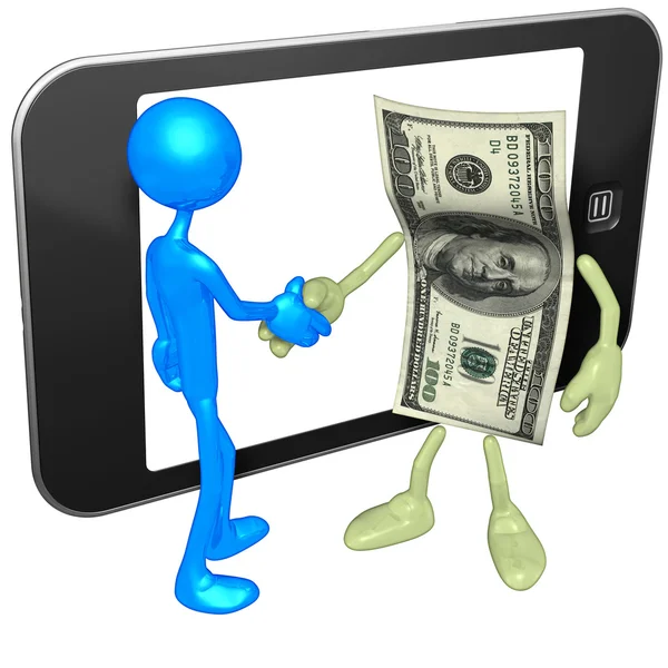 Met geld en touch screen — Stockfoto