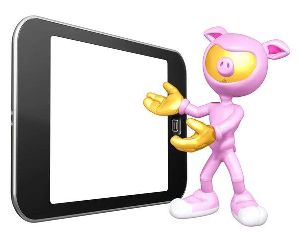 Animal suit guy with touch screen — Stock Photo, Image