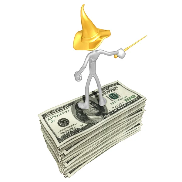 Wizard op geld — Stockfoto