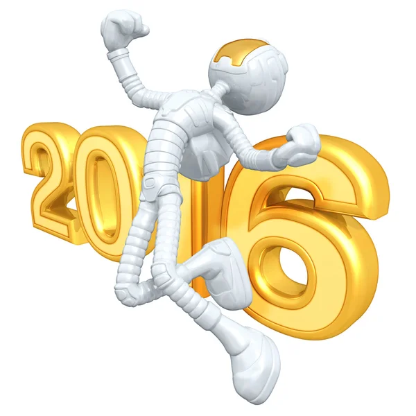 Happy new year golden robot 2016 — Stock Photo, Image